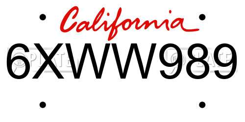 6XWW989 California License Plate