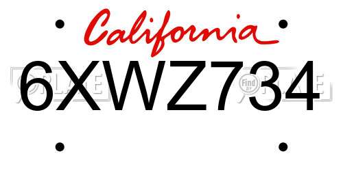 6XWZ734 California License Plate