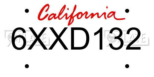 6XXD132 California License Plate