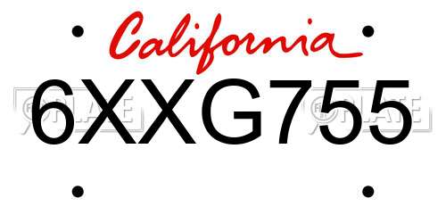6XXG755 California License Plate