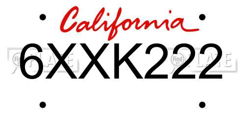6XXK222 California License Plate