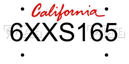 6XXS165 California License Plate