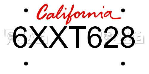 6XXT628 California License Plate