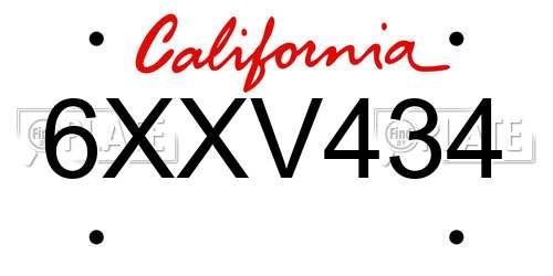 6XXV434 California License Plate