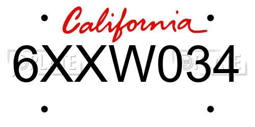 6XXW034 California License Plate