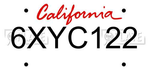 6XYC122 California License Plate
