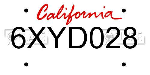 6XYD028 California License Plate