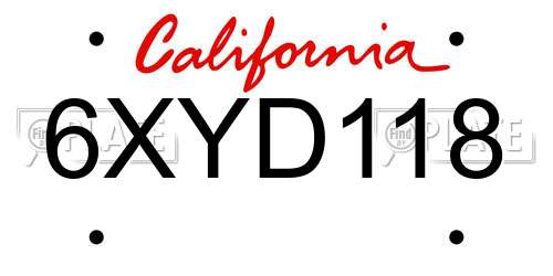 6XYD118 California License Plate