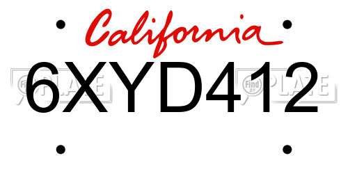 6XYD412 California License Plate