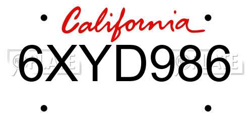 6XYD986 California License Plate