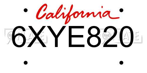 6XYE820 California License Plate