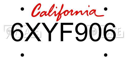 6XYF906 California License Plate