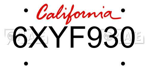 6XYF930 California License Plate