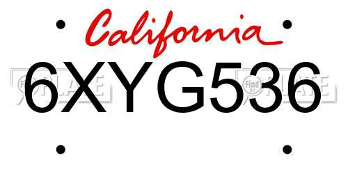 6XYG536 California License Plate