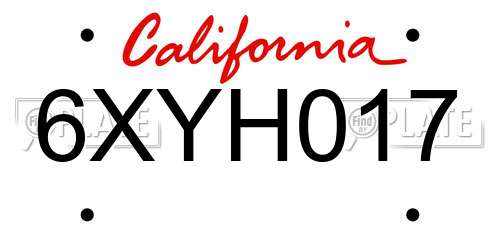 6XYH017 California License Plate