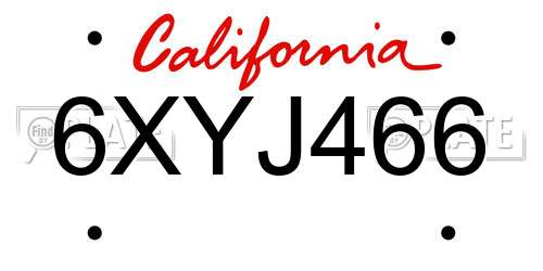 6XYJ466 California License Plate