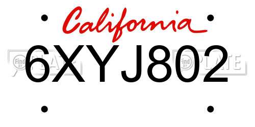 6XYJ802 California License Plate