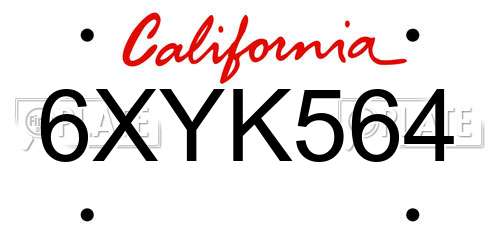 6XYK564 California License Plate