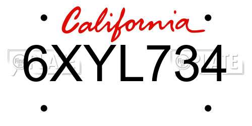 6XYL734 California License Plate