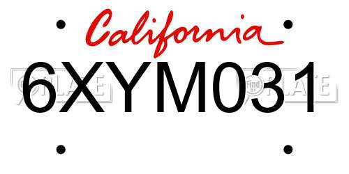 6XYM031 California License Plate