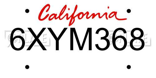 6XYM368 California License Plate