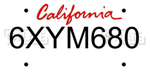 6XYM680 California License Plate