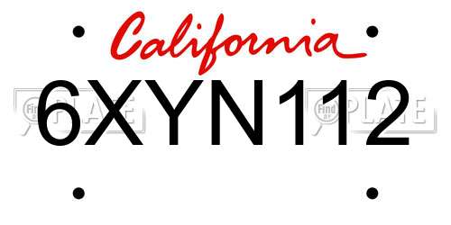 6XYN112 California License Plate