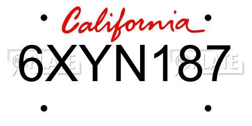 6XYN187 California License Plate