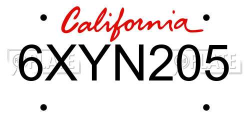 6XYN205 California License Plate