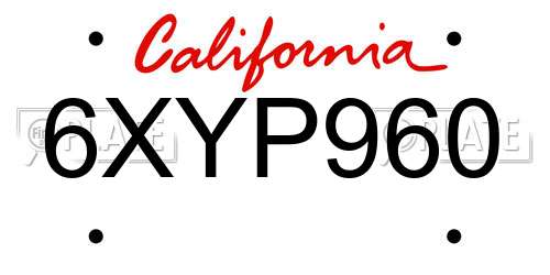 6XYP960 California License Plate