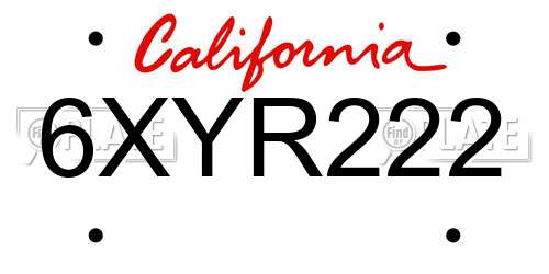 6XYR222 California License Plate