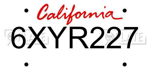 6XYR227 California License Plate