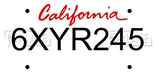 6XYR245 California License Plate