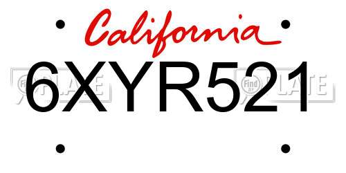 6XYR521 California License Plate