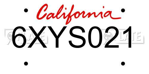 6XYS021 California License Plate