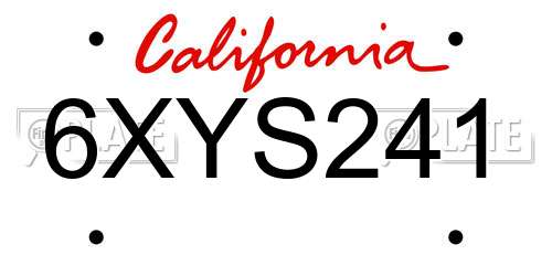 6XYS241 California License Plate