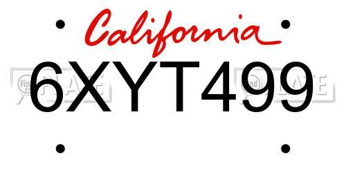 6XYT499 California License Plate
