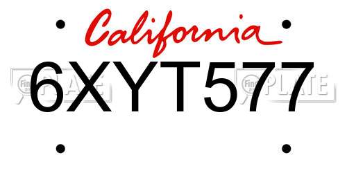 6XYT577 California License Plate