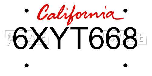 6XYT668 California License Plate