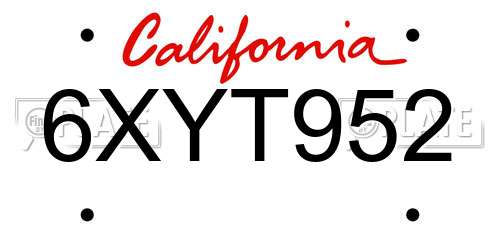 6XYT952 California License Plate