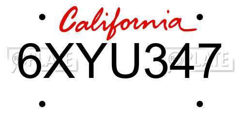 6XYU347 California License Plate