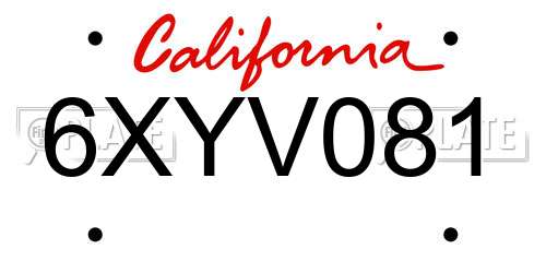 6XYV081 California License Plate