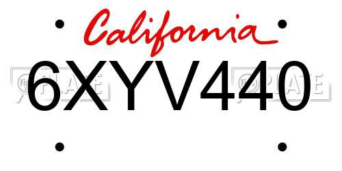 6XYV440 California License Plate