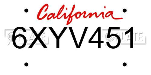 6XYV451 California License Plate