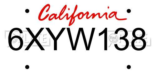 6XYW138 California License Plate