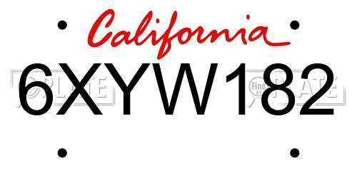 6XYW182 California License Plate