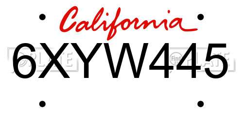 6XYW445 California License Plate