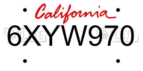 6XYW970 California License Plate