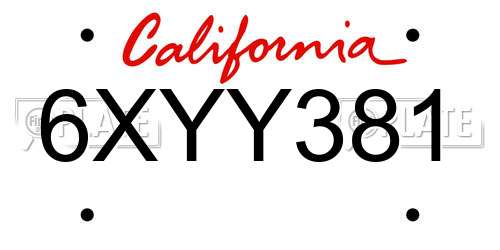 6XYY381 California License Plate
