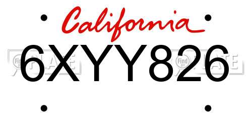 6XYY826 California License Plate
